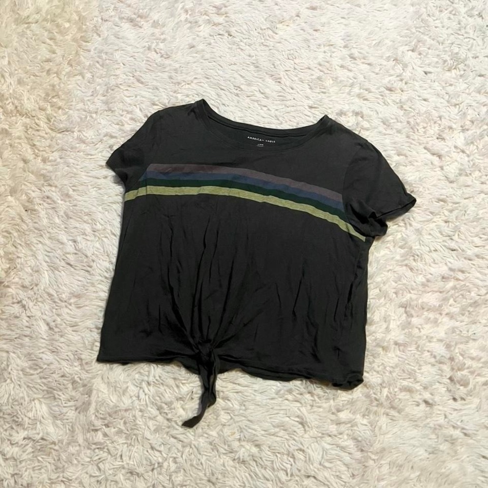 American Eagle Retro Rainbow Stripe Colorblock Fairy Grunge Tee Womens L Punk
